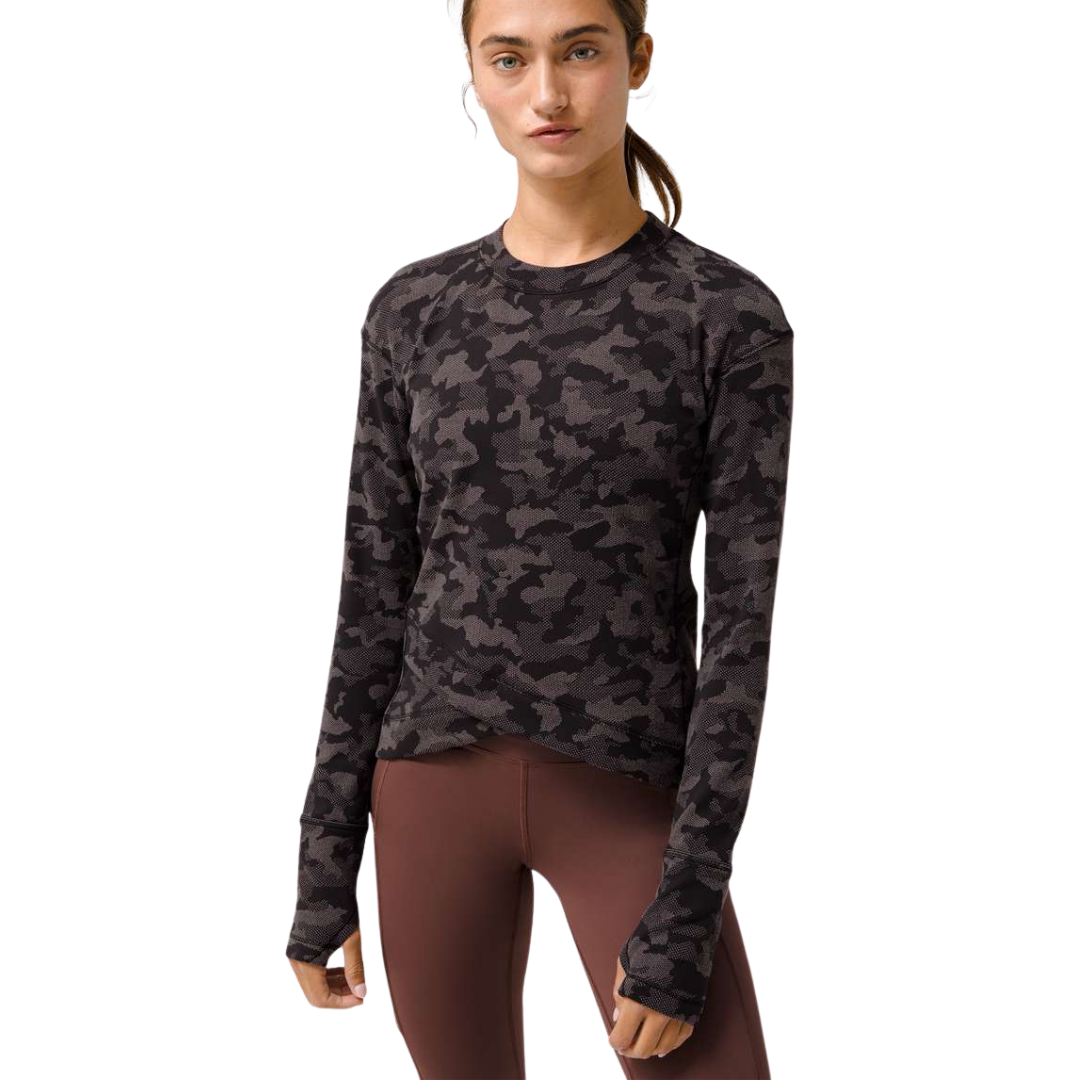 Lululemon Shirt Womens Size 6 Black Gray Close To Crossing Camouflage Pullover